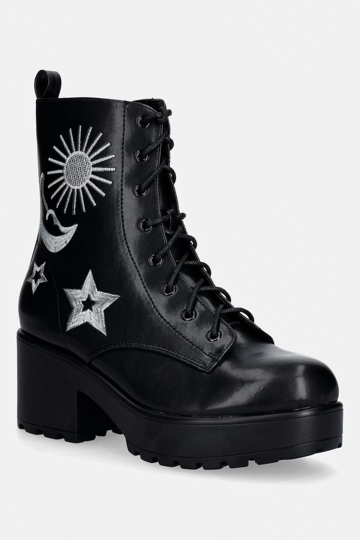 Členkové topánky Koi Footwear Astro Silver Star Moon Chunky Boots stĺpikový čierna Astro.Silver.Star