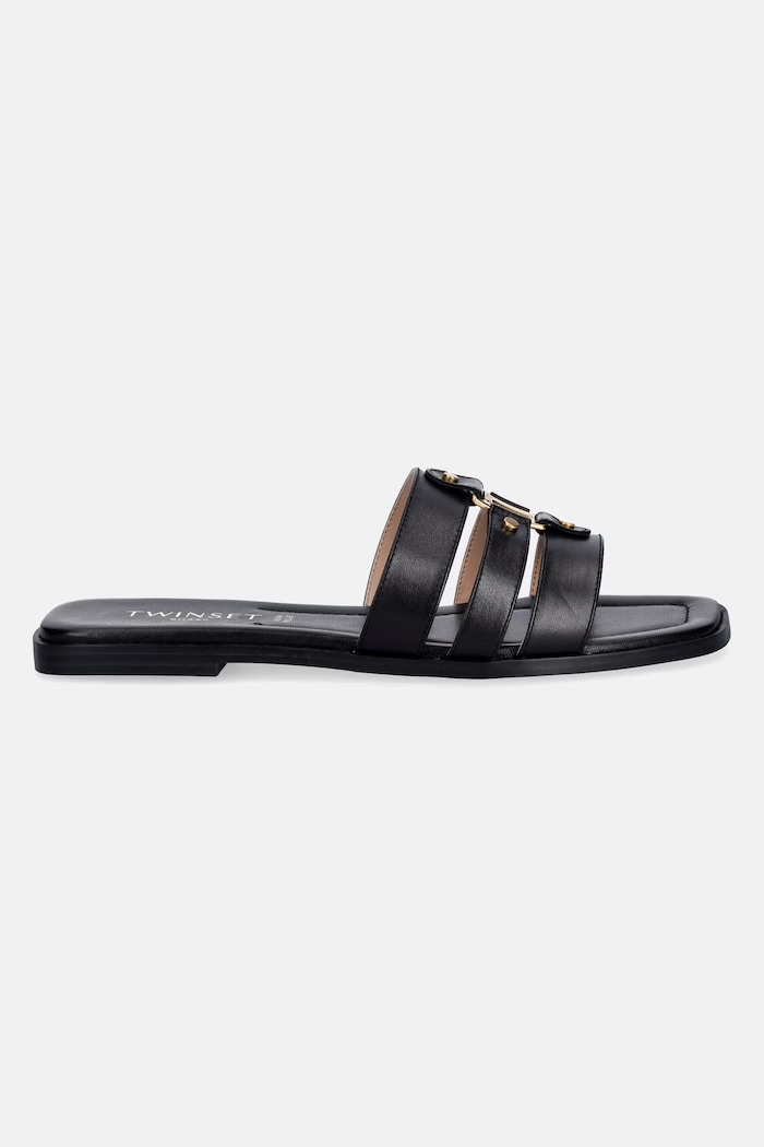 Twinset ciabatte slide in pelle 261TCP038.00006 nero SS26
