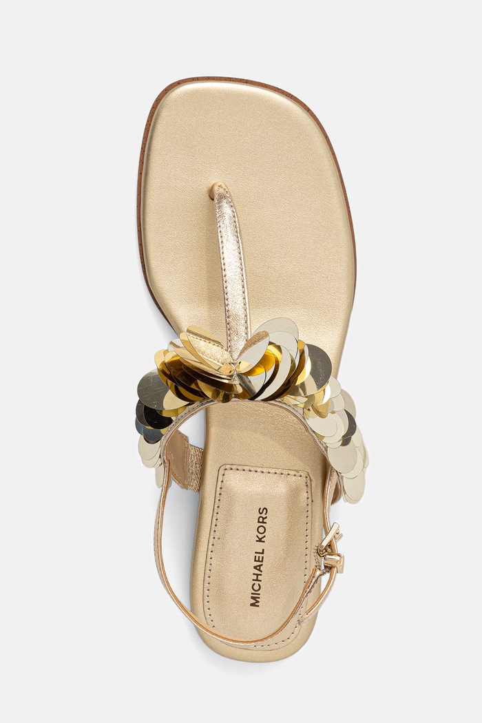 MICHAEL Michael Kors sandały na niskim obcasie damskie skórzane Loretta Thong Sandal złoty 40S6LRFS2Q.740