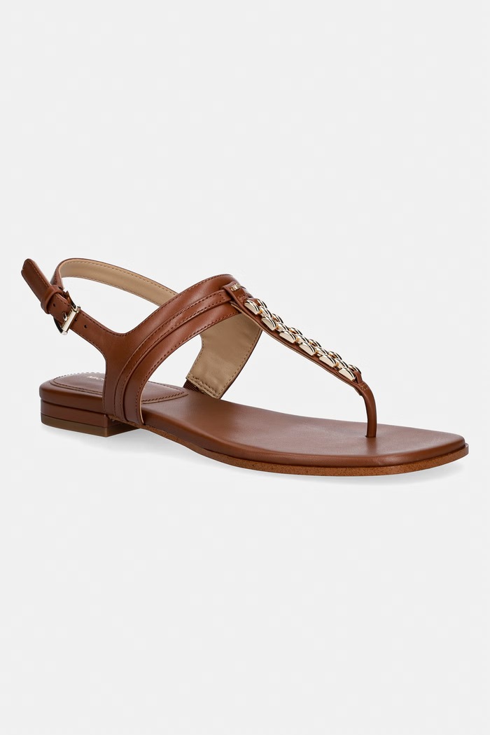 MICHAEL Michael Kors dámske kožené sandále na plochej podrážke Marcia Thong Sandal hnedá 40S6MCFS1L.230