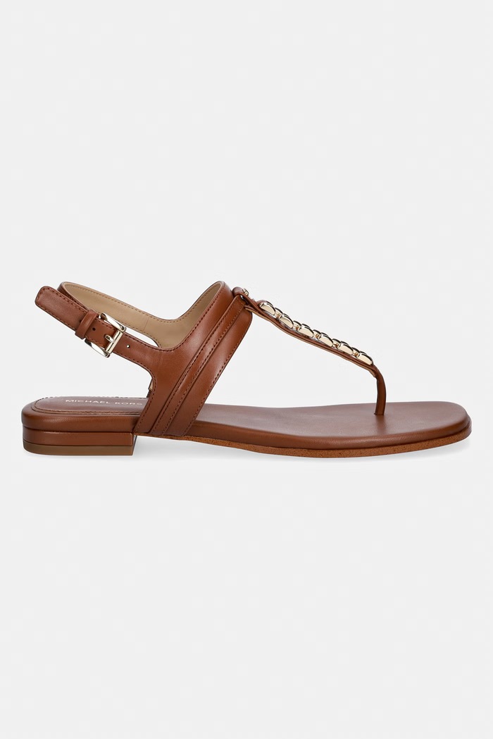 MICHAEL Michael Kors dámske kožené sandále na plochej podrážke Marcia Thong Sandal 40S6MCFS1L.230 hnedá SS26