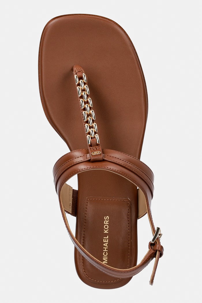 MICHAEL Michael Kors dámske kožené sandále na plochej podrážke Marcia Thong Sandal hnedá 40S6MCFS1L.230