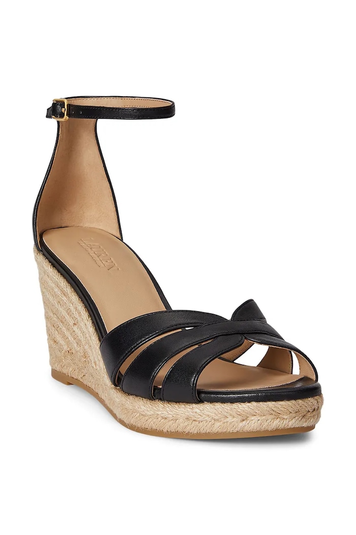 Lauren Ralph Lauren espadrilky na platforme po celej dĺžke dámske kožené Nellie 802P04433001.001 čierna SS26