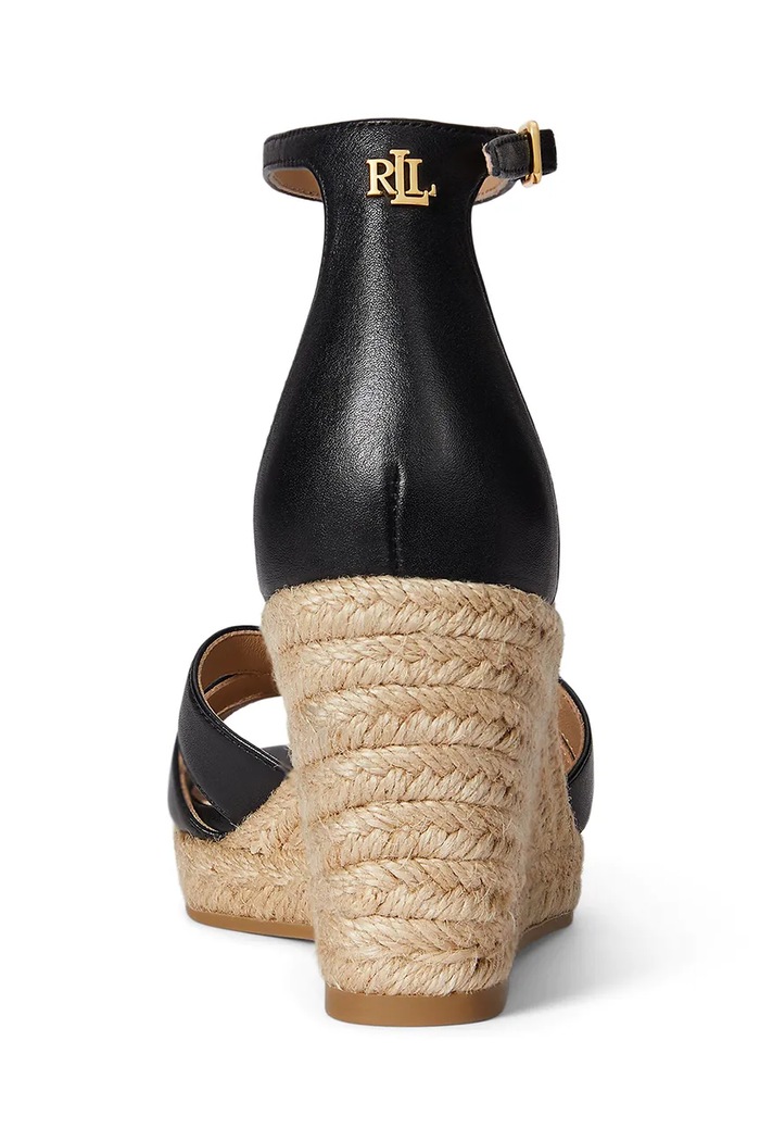 Obuv Lauren Ralph Lauren espadrilky na platforme po celej dĺžke dámske kožené Nellie 802P04433001.001 čierna