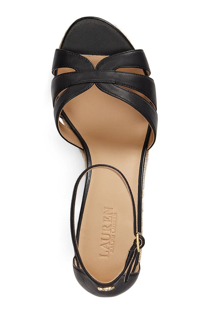 Lauren Ralph Lauren espadrilky na platforme po celej dĺžke dámske kožené Nellie čierna 802P04433001.001