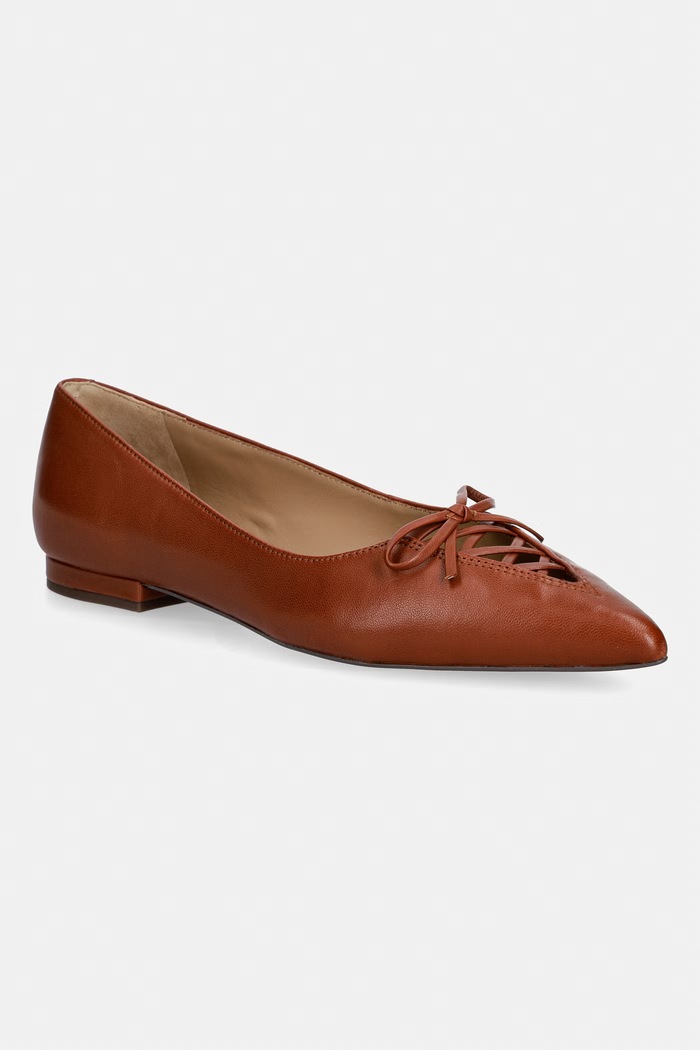 Lauren Ralph Lauren balerínky kožené Londyn Lace Up hnedá 802P06376001.200