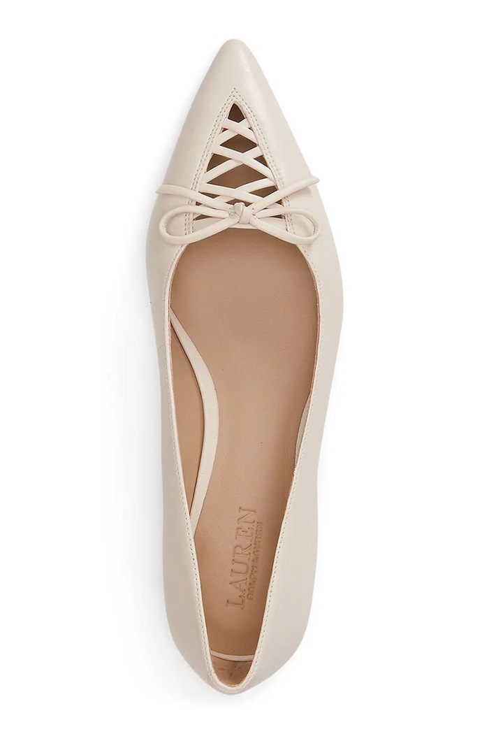Obuwie Lauren Ralph Lauren baleriny skórzane Londyn Lace Up 802P06376003.100 beżowy
