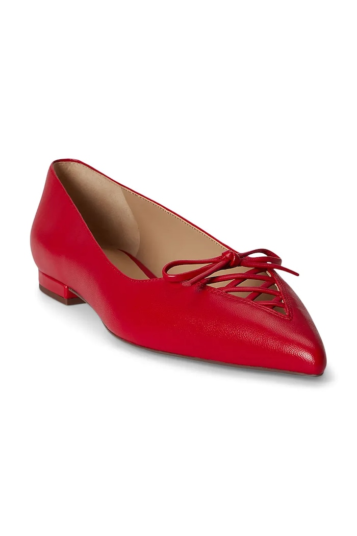 Lauren Ralph Lauren baleriny skórzane Londyn Lace Up 802P06376004.600 czerwony SS26