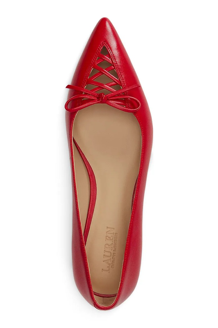 Obuwie Lauren Ralph Lauren baleriny skórzane Londyn Lace Up 802P06376004.600 czerwony