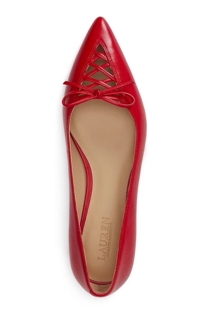 Obuwie Lauren Ralph Lauren baleriny skórzane Londyn Lace Up 802P06376004.600 czerwony