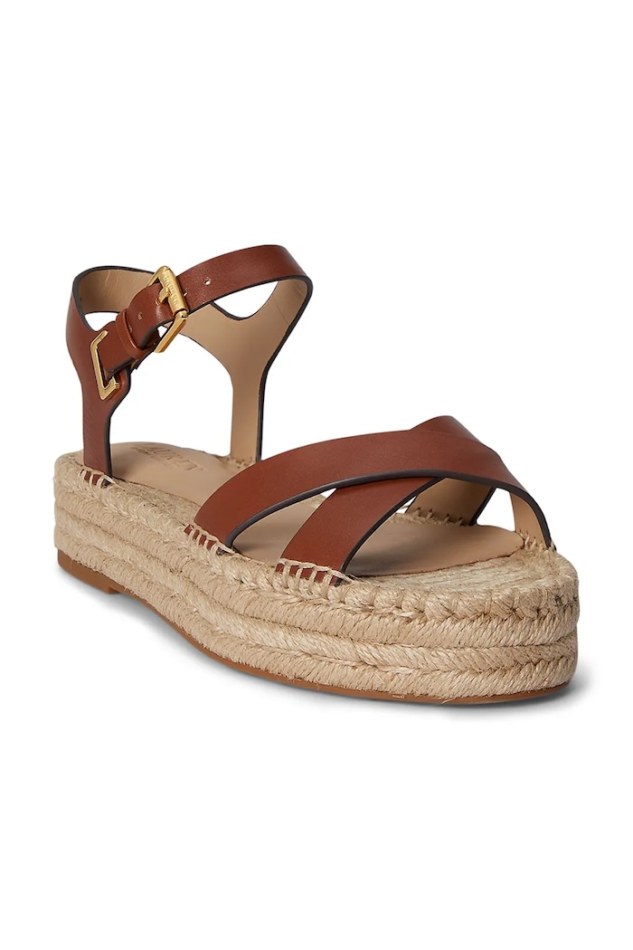 Lauren Ralph Lauren sandały na platformie damskie skórzane Emeryn 802P06400001.200 brązowy SS26