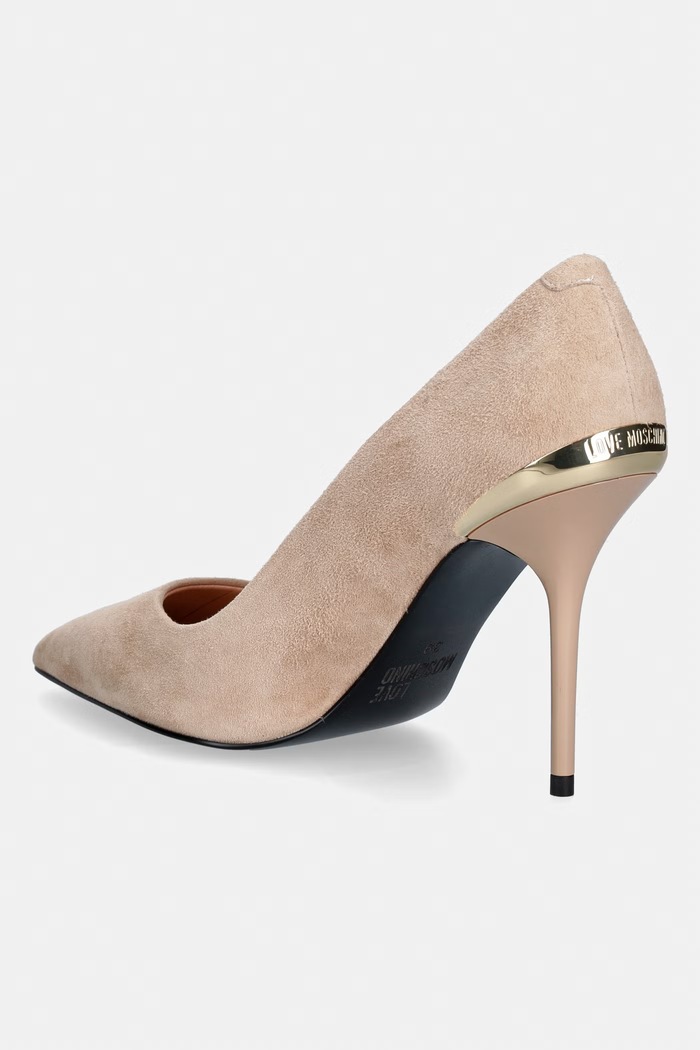 Obuwie Love Moschino szpilki zamszowe JA10459G1OJA0609 beżowy
