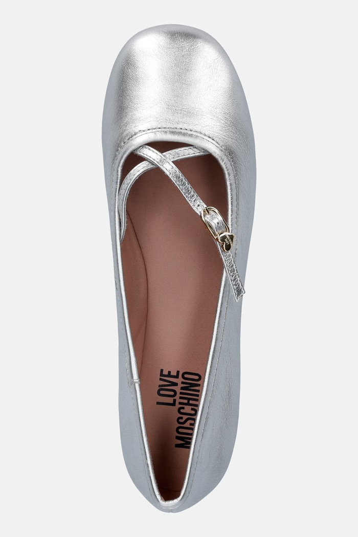 Love Moschino balerini de piele argintiu JA11111G1OIF090B