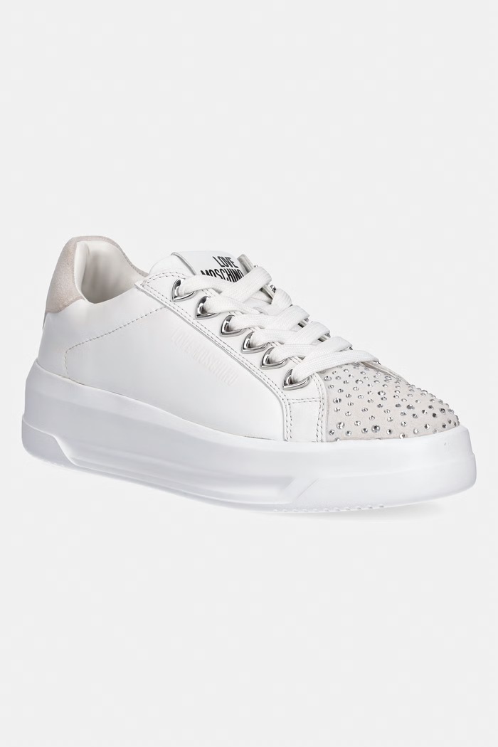 Love Moschino sneakersy skórzane skóra zamszowa biały JA15035G1OIAB10A