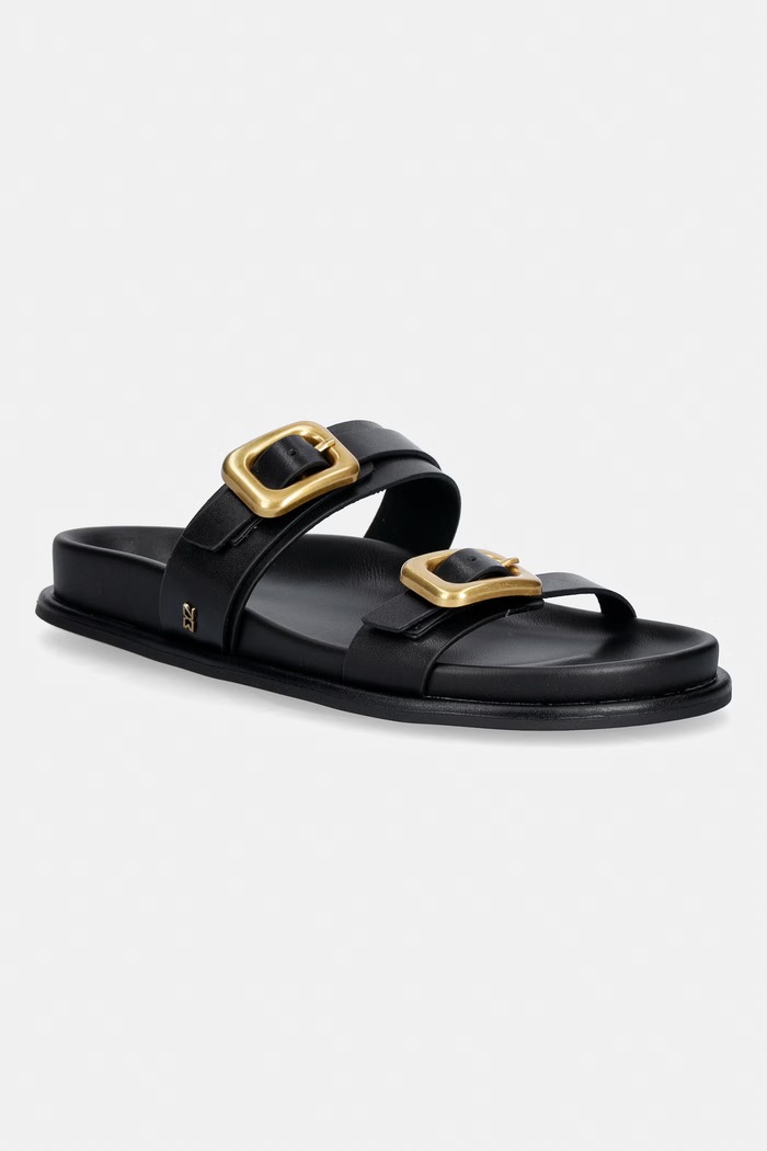 Usnjeni natikači Nokwol Zaz Ravna črna Zaz.Black.Leather