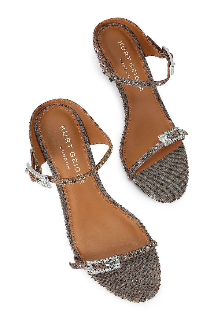 Kurt Geiger London sandale cu toc înalt Strass Double Buckle Sdl 5602568689 maro SS26