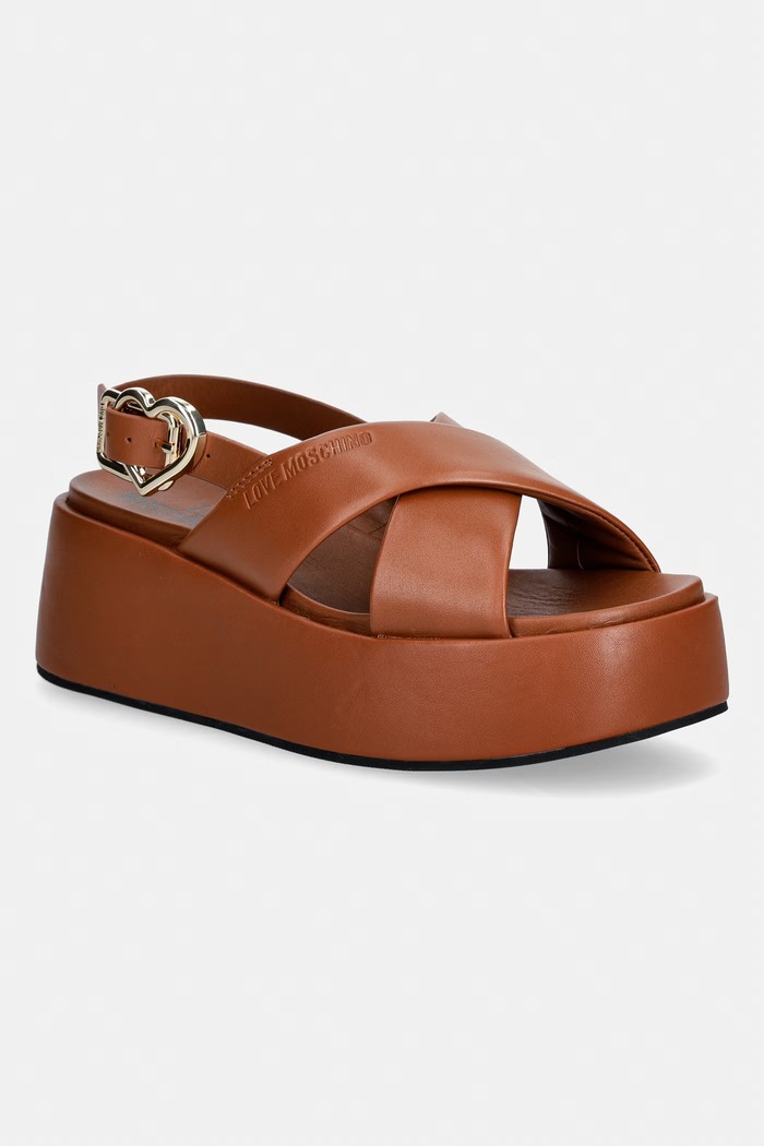 Love Moschino σανδάλια γυναικεία δερμάτινα καφέ JA16137I0OIA0200