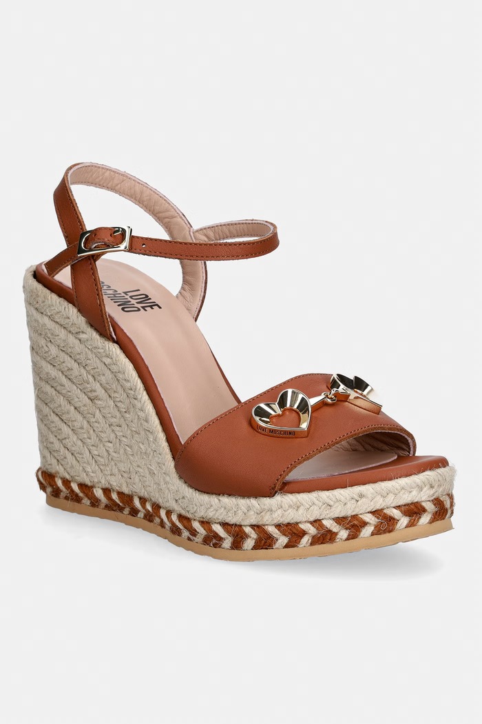 Love Moschino espadrilky na platforme po celej dĺžke dámske kožené hnedá JA1615BI0OIA0200