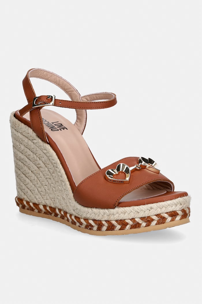 Love Moschino espadrilky na platforme po celej dĺžke dámske kožené hnedá JA1615BI0OIA0200