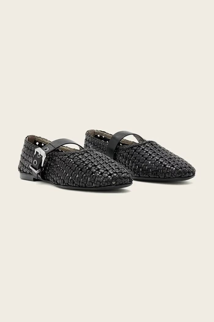 AllSaints σανδάλια δερμάτινα Sabine Woven Flat W102FE.BLK μαύρο SS26