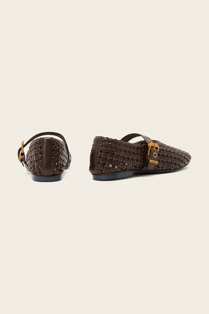 Παπούτσια AllSaints σανδάλια δερμάτινα Sabine Woven Flat W102FE καφέ