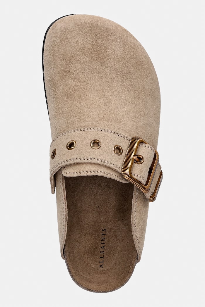 AllSaints papuci cu călcâiul deschis pentru femei, din piele Staffa Mule bej W048FE