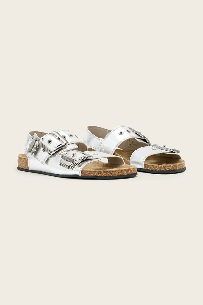 AllSaints sandały damskie skórzane Staffa Sandal W044FE.SLV srebrny SS26