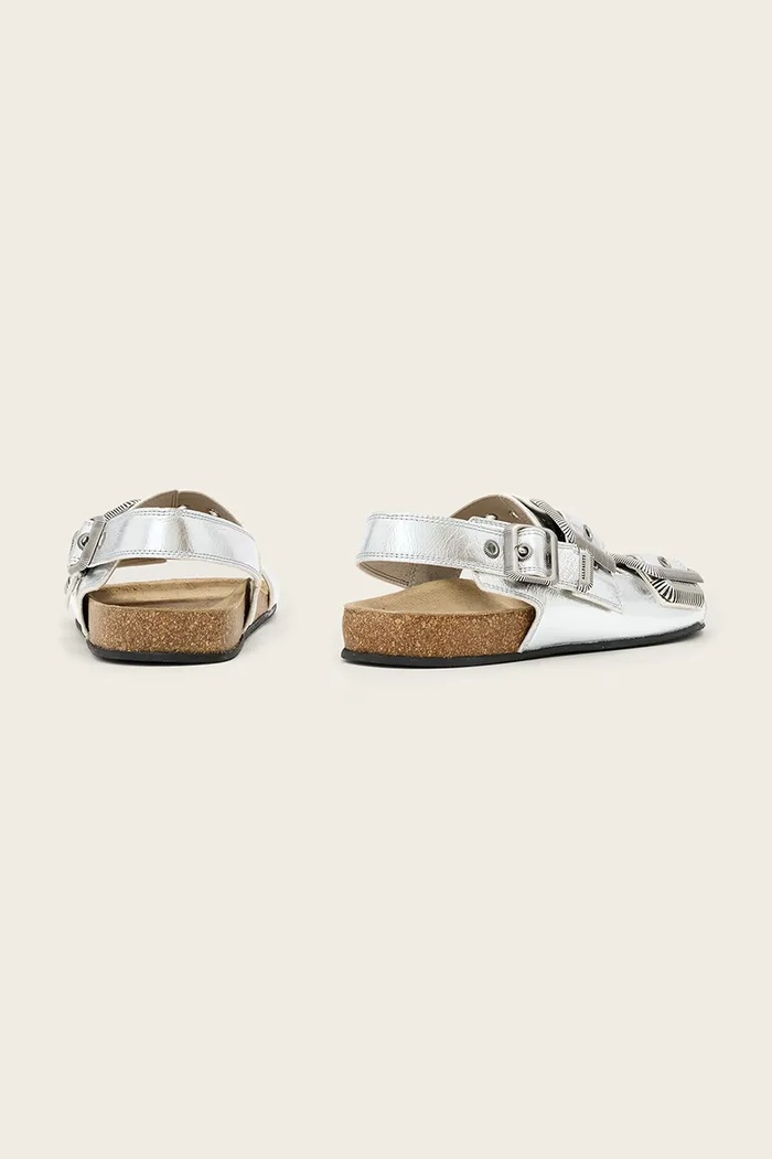 Obuwie AllSaints sandały damskie skórzane Staffa Sandal W044FE.SLV srebrny