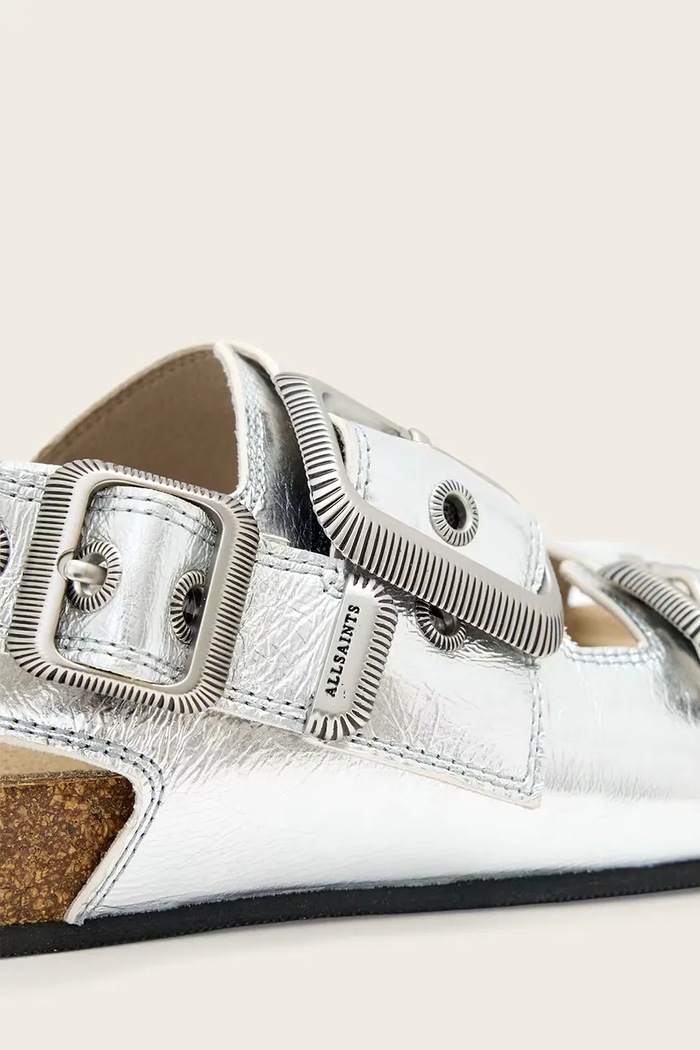 AllSaints sandały damskie skórzane Staffa Sandal srebrny W044FE.SLV