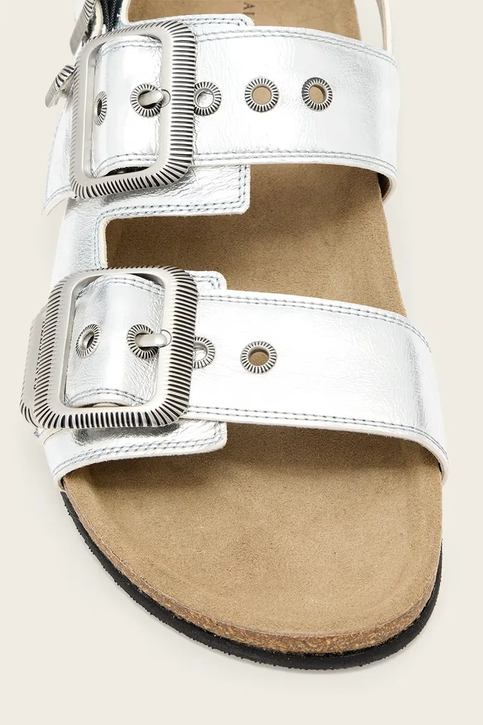 AllSaints sandały damskie skórzane Staffa Sandal W044FE.SLV srebrny