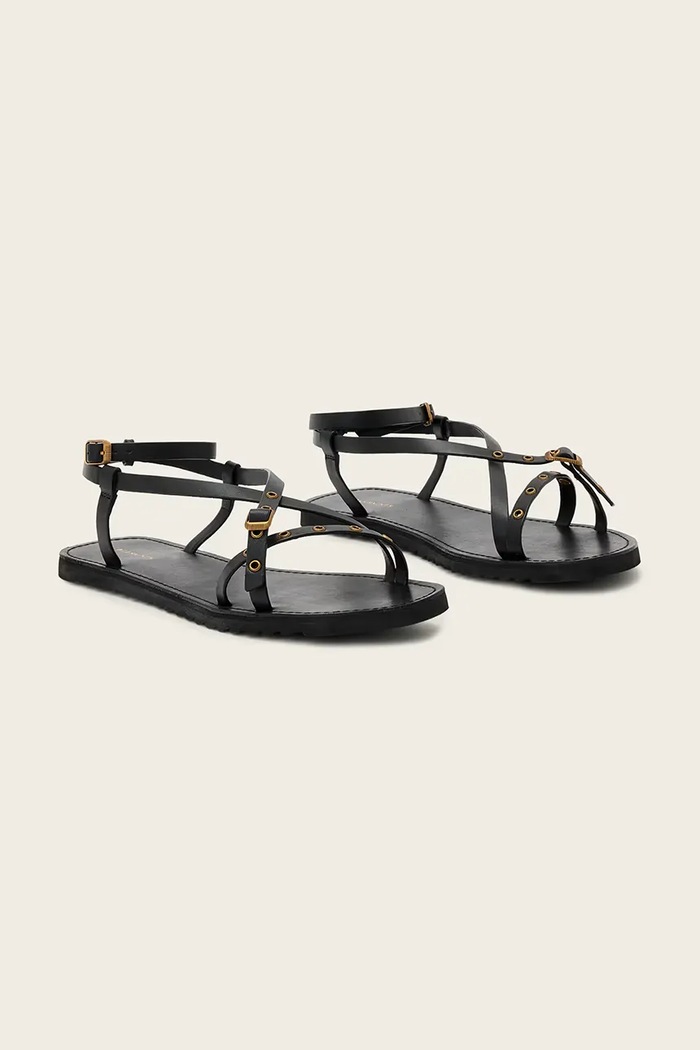 AllSaints σανδάλια με ανοιχτό τακούνι Γυναικεία δερμάτινα Tyla Eyelet Sandal W120FE μαύρο SS26
