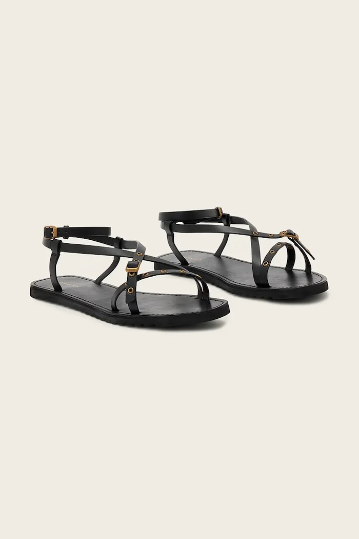 AllSaints σανδάλια με ανοιχτό τακούνι Γυναικεία δερμάτινα Tyla Eyelet Sandal W120FE μαύρο SS26