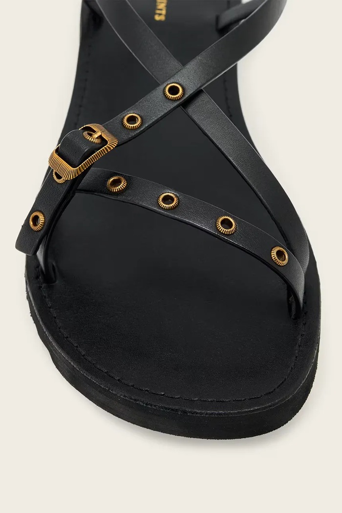 AllSaints σανδάλια με ανοιχτό τακούνι Γυναικεία δερμάτινα Tyla Eyelet Sandal W120FE μαύρο