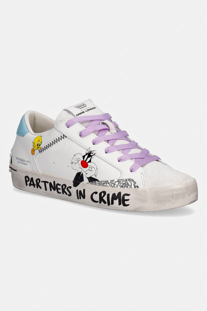 Crime London DISTRESSED sneakers boty dámské kožené bílá 88050PP8