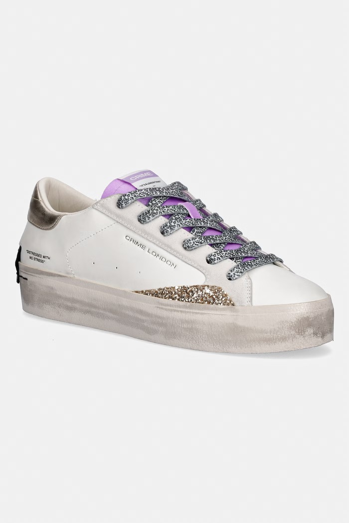 Crime London DISTRESSED PLATFORM sneakers pentru femei, din piele alb 29055PP8.10