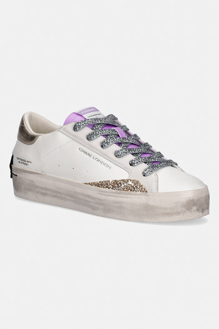 Crime London DISTRESSED PLATFORM sneakers pentru femei, din piele alb 29055PP8.10