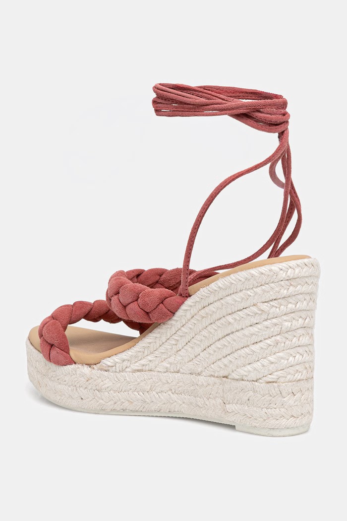 Obuwie Manebi sandały na koturnie zamszowe Two Braided Bands Wedge Espadrilles W.1.5.WE pomarańczowy