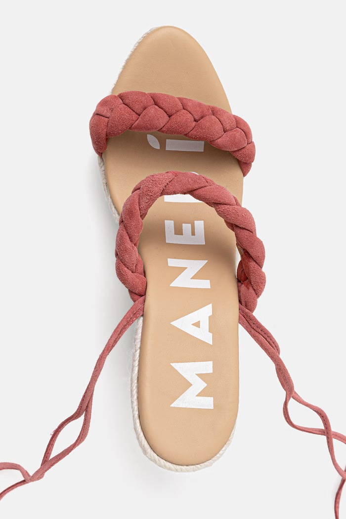 Manebi sandały na koturnie zamszowe Two Braided Bands Wedge Espadrilles pomarańczowy W.1.5.WE