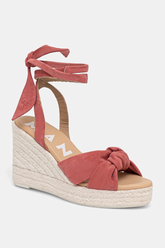 Manebi sandały na koturnie zamszowe Wedge Espadrilles With Knot pomarańczowy W.1.5.WS