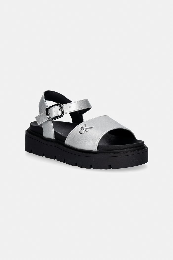 Detské sandále Calvin Klein Jeans imitácia kože strieborná V3A2.83257.30.34