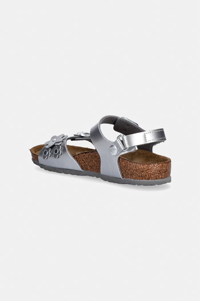 Dziewczynka Birkenstock sandały dziecięce skórzane Rio AS Kids Flowers 1031702.28.35 srebrny