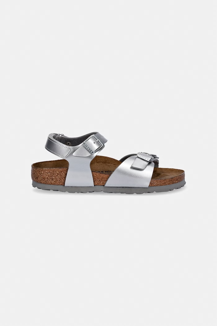 Birkenstock sandále detské kožené Rio AS Kids Flowers 1031702.36.39 strieborná SS26