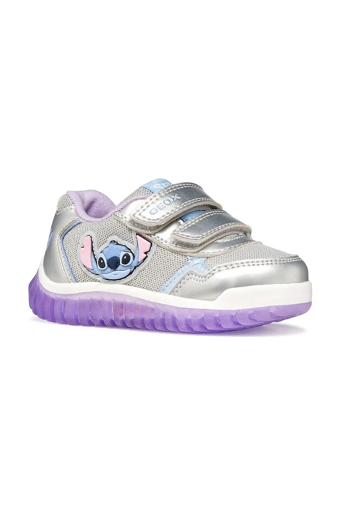 Detské tenisky Geox LIGHTYLOO x Lilo & Stitch imitácia kože strieborná B6561C.0AJAS.20.27
