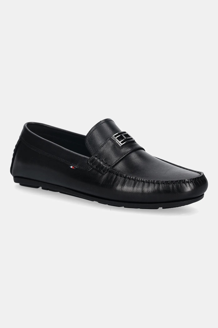 Δερμάτινα μοκασίνια Tommy Hilfiger HARDWARE DRIVER SHOE λείο δέρμα μαύρο FM0FM05838
