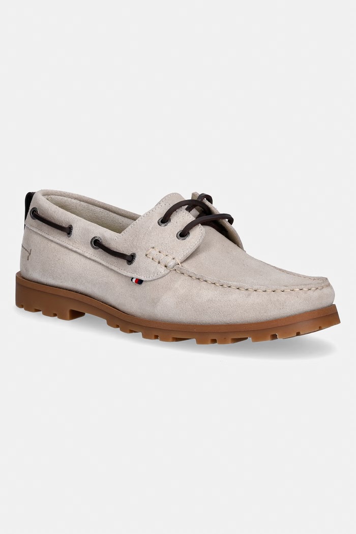 Tommy Hilfiger mocasini bărbați din piele întoarsă HILIFGER LIGHT SDE BOAT SHOE bej FM0FM05747