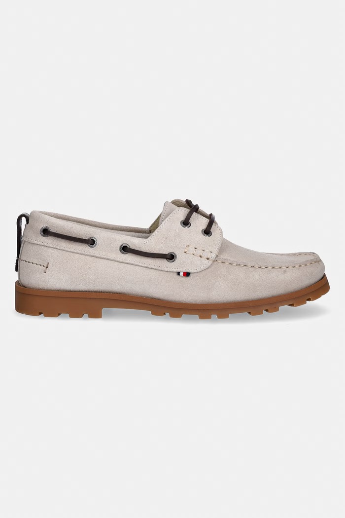 Tommy Hilfiger mocasini bărbați din piele întoarsă HILIFGER LIGHT SDE BOAT SHOE FM0FM05747 bej SS26