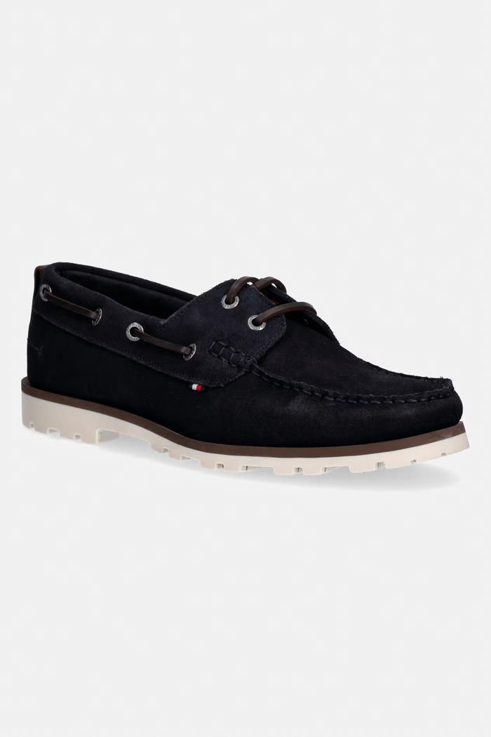Tommy Hilfiger mocasini bărbați din piele întoarsă HILIFGER LIGHT SDE BOAT SHOE bleumarin FM0FM05747