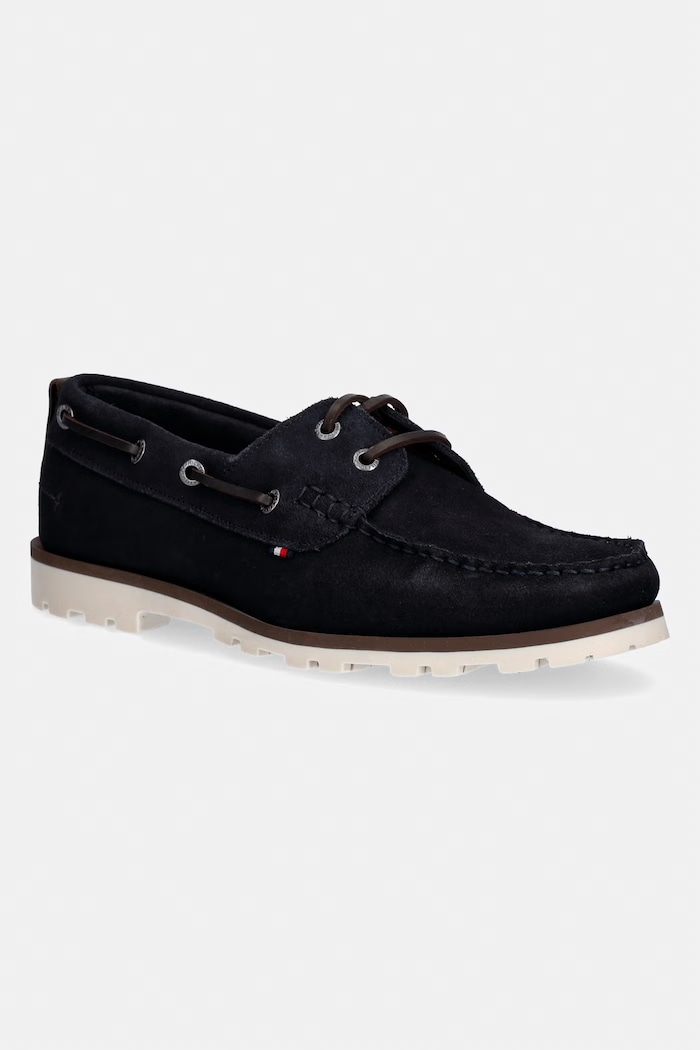 Tommy Hilfiger mocasini bărbați din piele întoarsă HILIFGER LIGHT SDE BOAT SHOE bleumarin FM0FM05747
