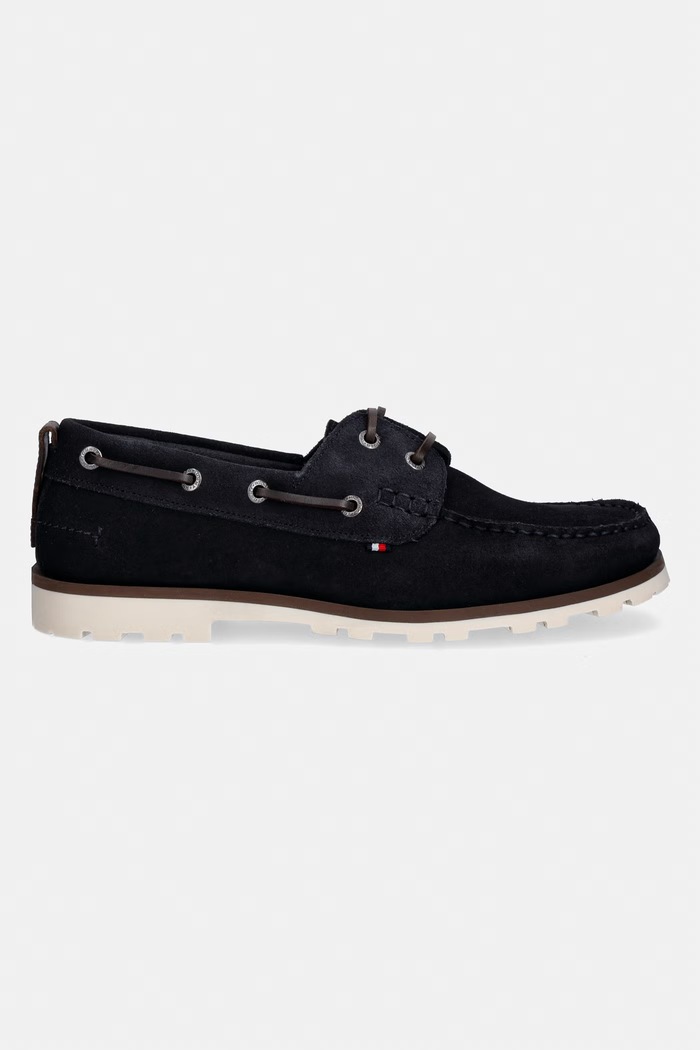 Tommy Hilfiger mocasini bărbați din piele întoarsă HILIFGER LIGHT SDE BOAT SHOE FM0FM05747 bleumarin SS26