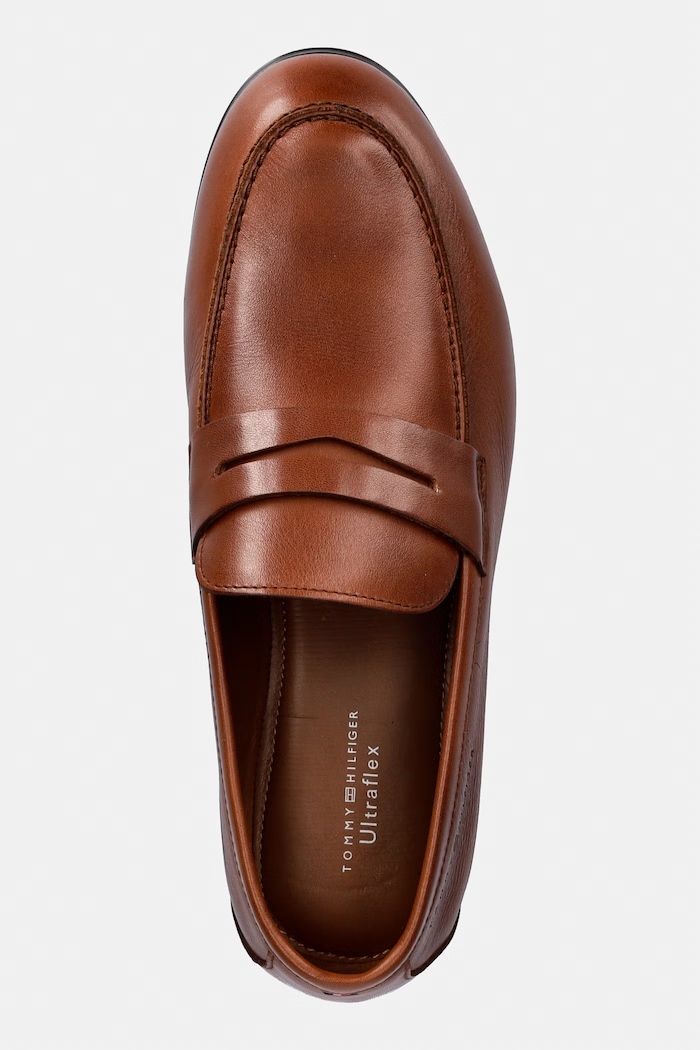 Tommy Hilfiger loafersy męskie skórzane FLEXIBLE SLIM LEATHER LOAFER brązowy FM0FM05849